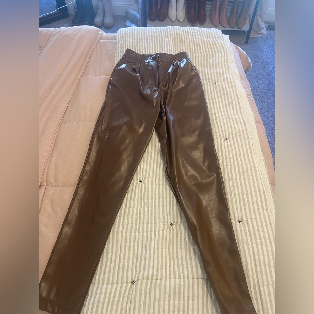 Brown Faux Leather Pants